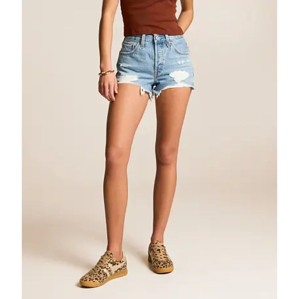 Levi's 501 Original Distressed High Rise Denim Shorts in Quiet Riot size 25 NWT